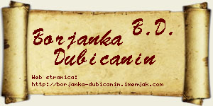 Borjanka Dubičanin vizit kartica